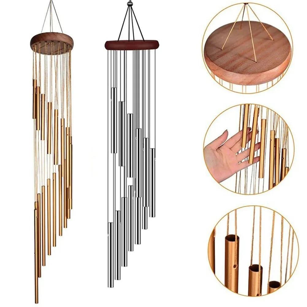 Elegant 12-Tube Aluminum Alloy Wind Chimes with Gold/Silver Bells for Home and Outdoor Decor