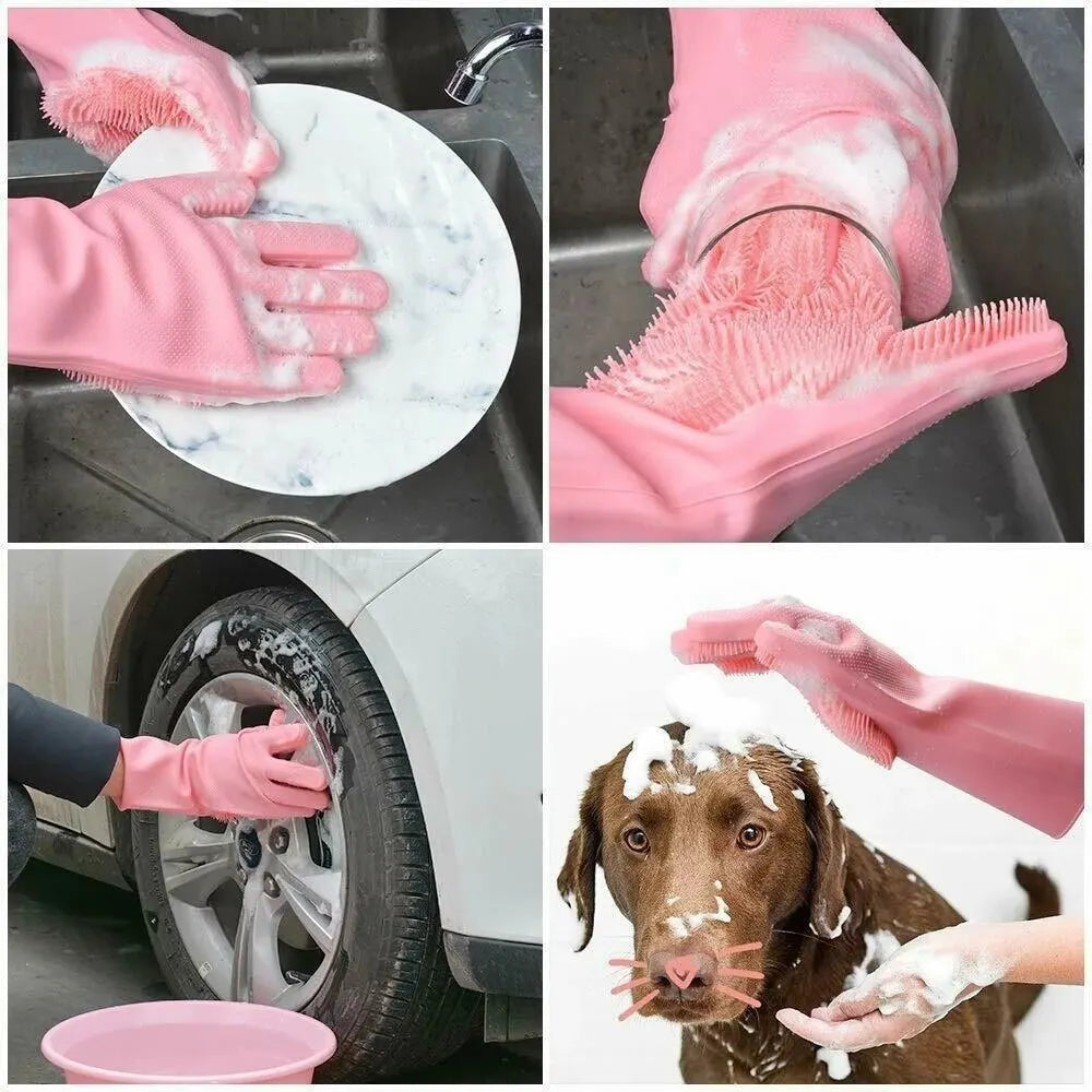 Effortless Kitchen Cleaning Gloves - Silicone Rubber Dishwashing Gloves for Household Cleaning