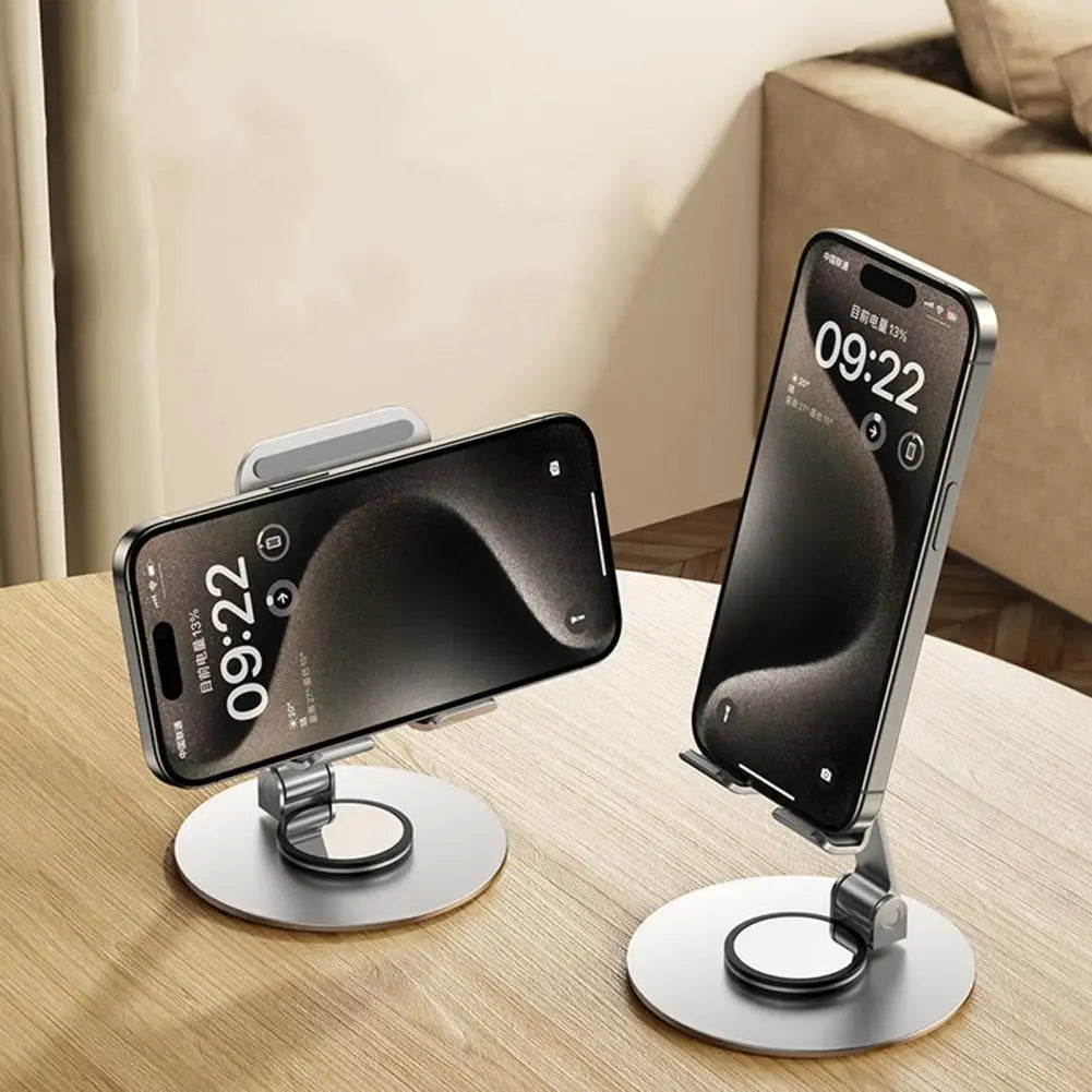 Swivel Axis Metal Desktop Phone Holder Stand with Stable Rotating Base