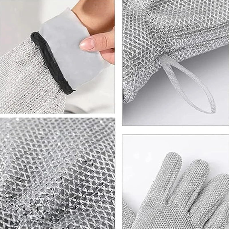 Efficient Dishwashing Gloves with Integrated Steel Wire Scrubber and Heat-Resistance