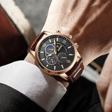 Premium Men's Luxury Quartz Watch with Waterproof Design and Luminous Hands - Brown Leather