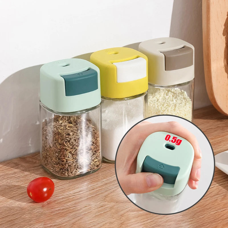 Press-to-Dispense Glass Condiment Container with Precision Measurement for Kitchen Use