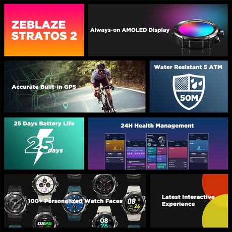 Men's Smartwatch with GPS, 24H Health Tracking, AMOLED Display, and Extended Battery Life