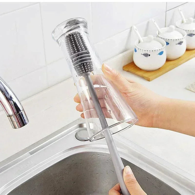 Long-Handle Silicone Scrubber for Milk Bottles, Glasses and Kitchenware Cleaning