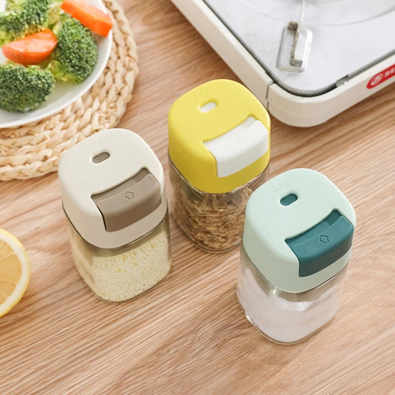 Press-to-Dispense Glass Condiment Container with Precision Measurement for Kitchen Use