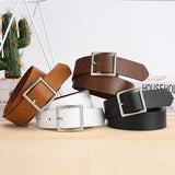 Women's 2023 Black Leather Belt with Square Buckle - Luxury Vintage Strap