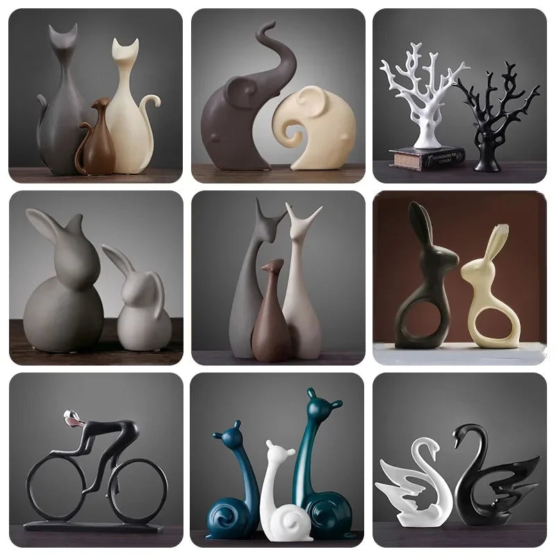 Elegant Nordic Ceramic Animal Figurines: Porcelain Home Decor Pieces