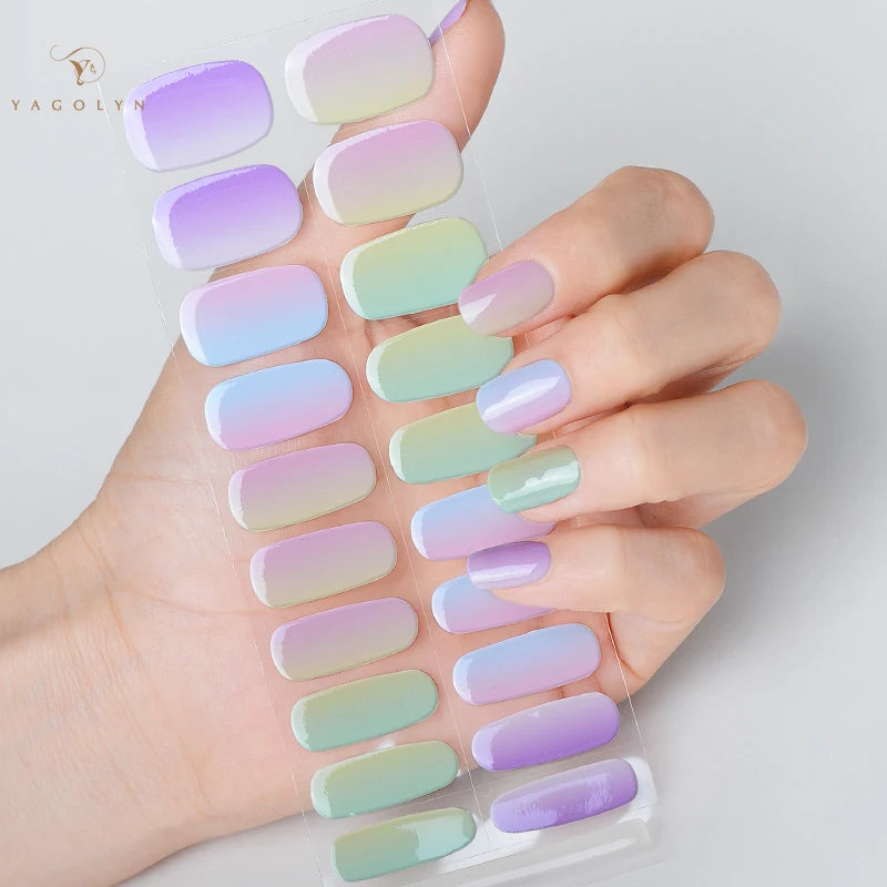 DIY Semi-Cured Gel Nail Art Strips with UV Lamp Effect and Nail Charms - 20 Pack