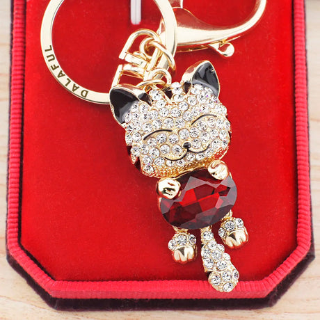 Lucky Cat Rhinestone Keychain with Unique Charm