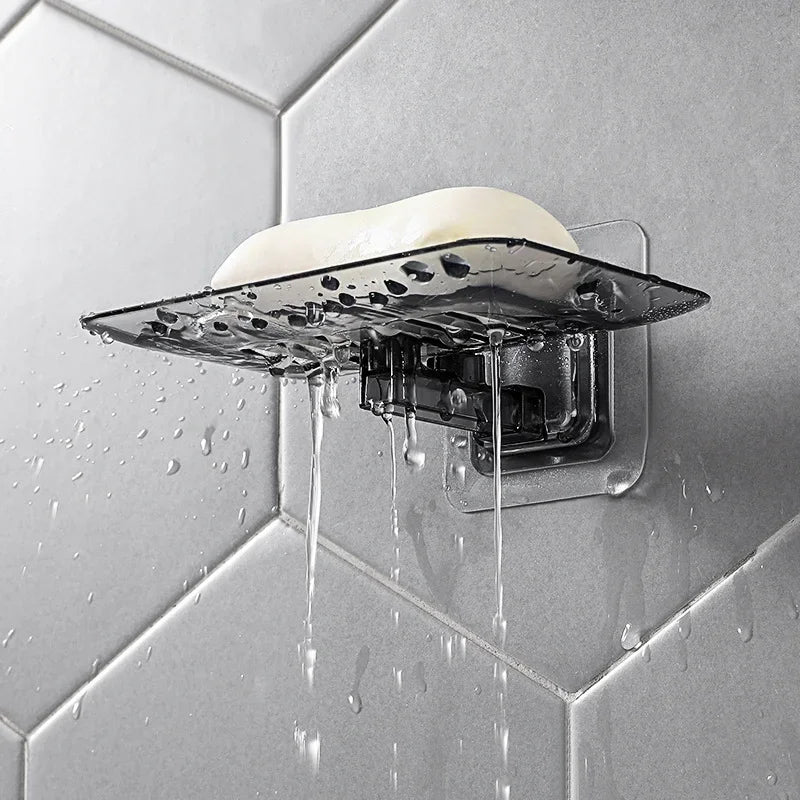 Adhesive Dual-Layer Bathroom Soap Dish with No-Drill Wall Mounting and Efficient Drainage Design