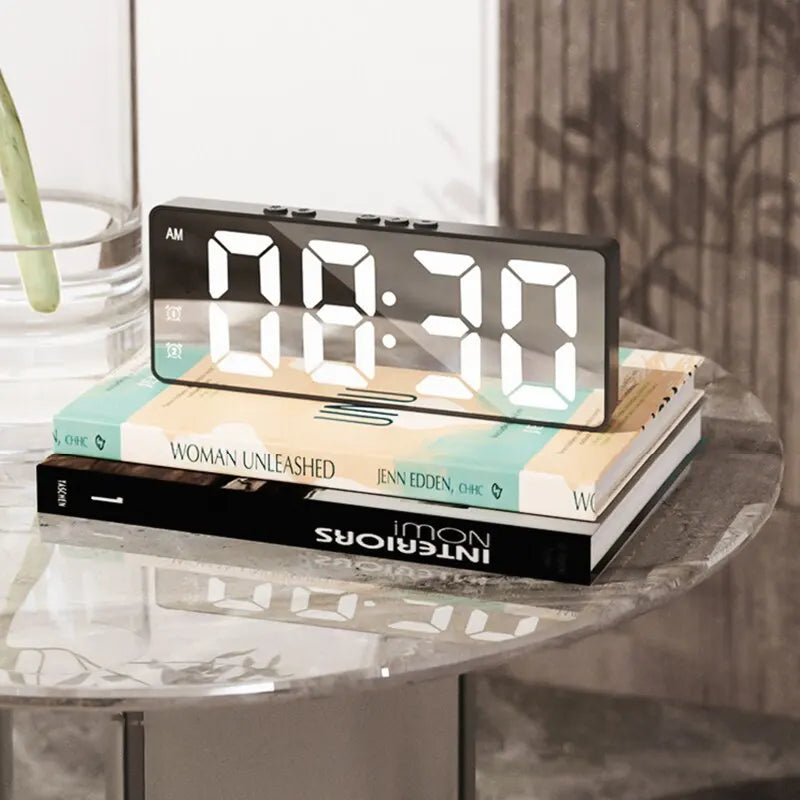 LED Mirror Alarm Clock with Temperature Display and Snooze Function