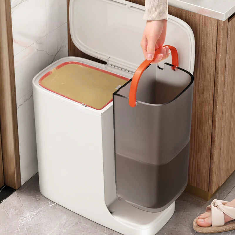 Dual Compartment Waste Management Solution for Kitchen Recycling and Food Waste Collection Bin