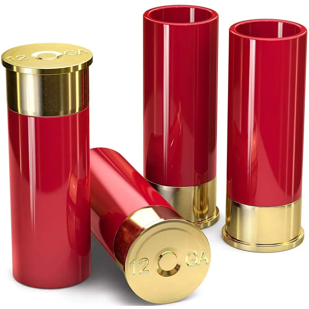 Shotgun Shell Shot Glasses Set with 4 Plastic Cups for Hunting and Shooting Enthusiasts