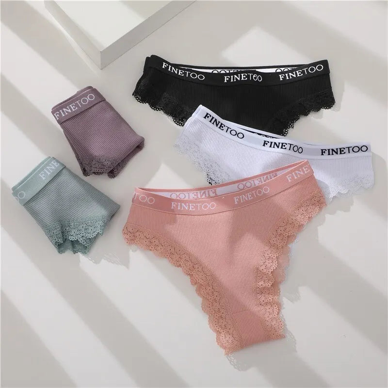 Elegant Lace-Trimmed Cotton Panties Set for Women