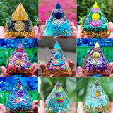 Amethyst and Peridot Energy Generator Orgone Pyramid - Healing Crystal Stone Home Decor Ornament