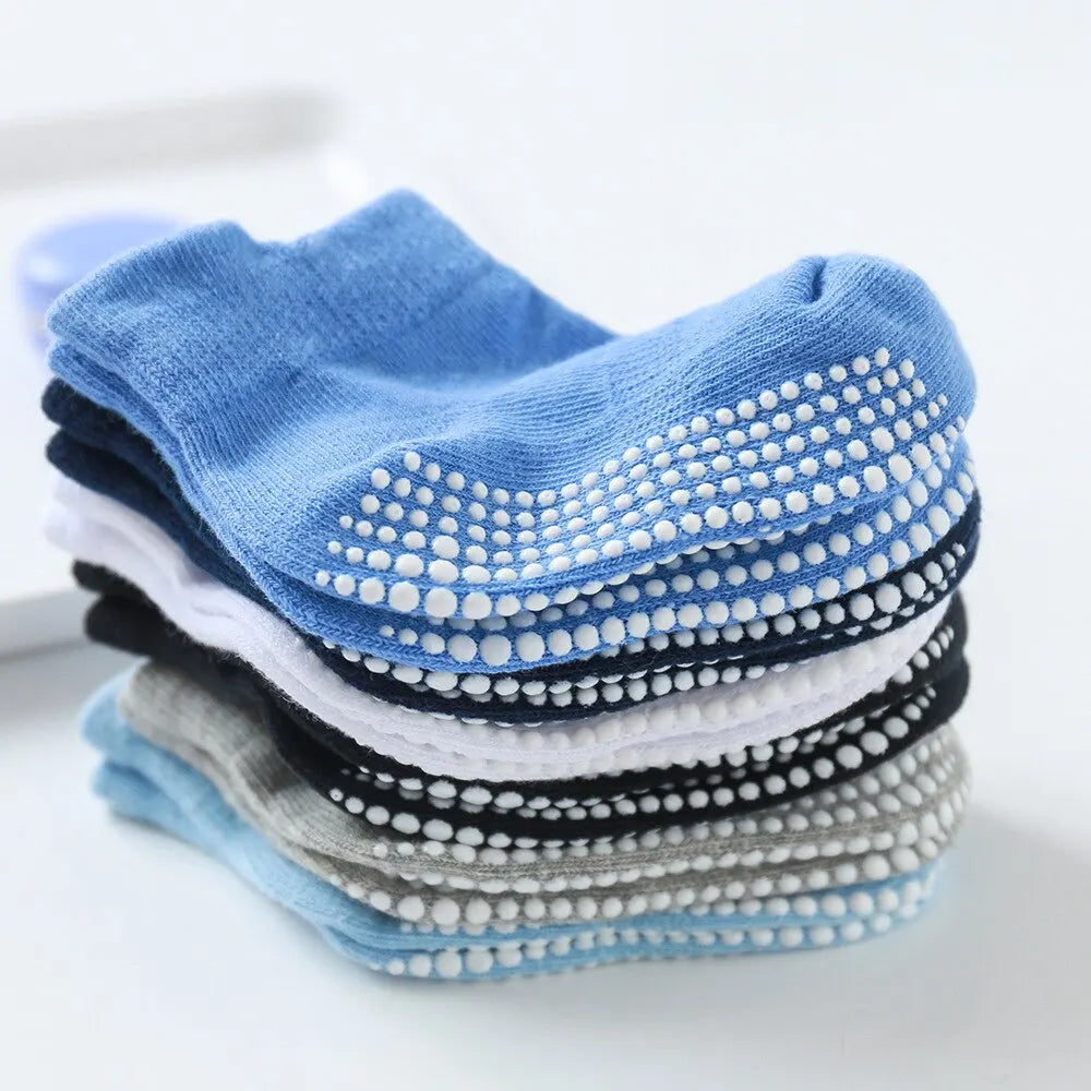 6 Pairs of Cotton Baby Anti-slip Boat Socks For Boys and Girls- Infant Low Cut Socks with Rubber Grips