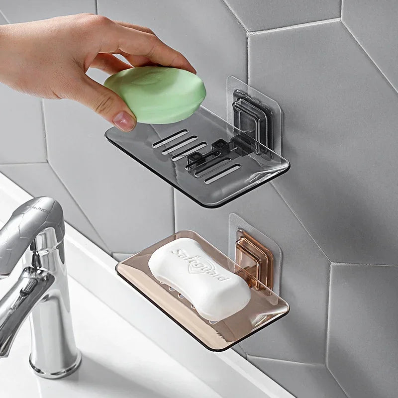 Adhesive Dual-Layer Bathroom Soap Dish with No-Drill Wall Mounting and Efficient Drainage Design