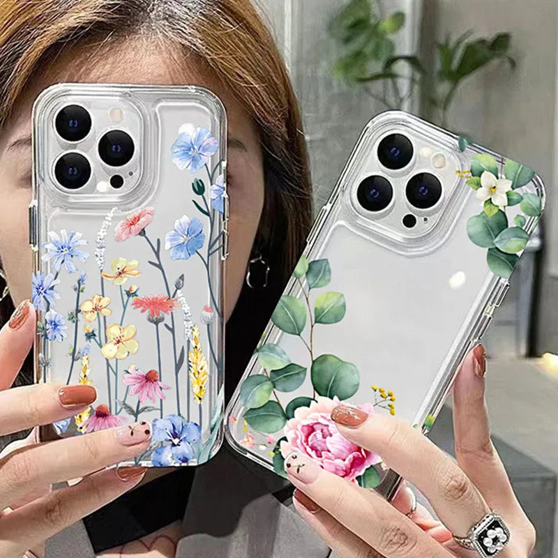 Blossoming Transparent TPU Phone Case for Various iPhone Models