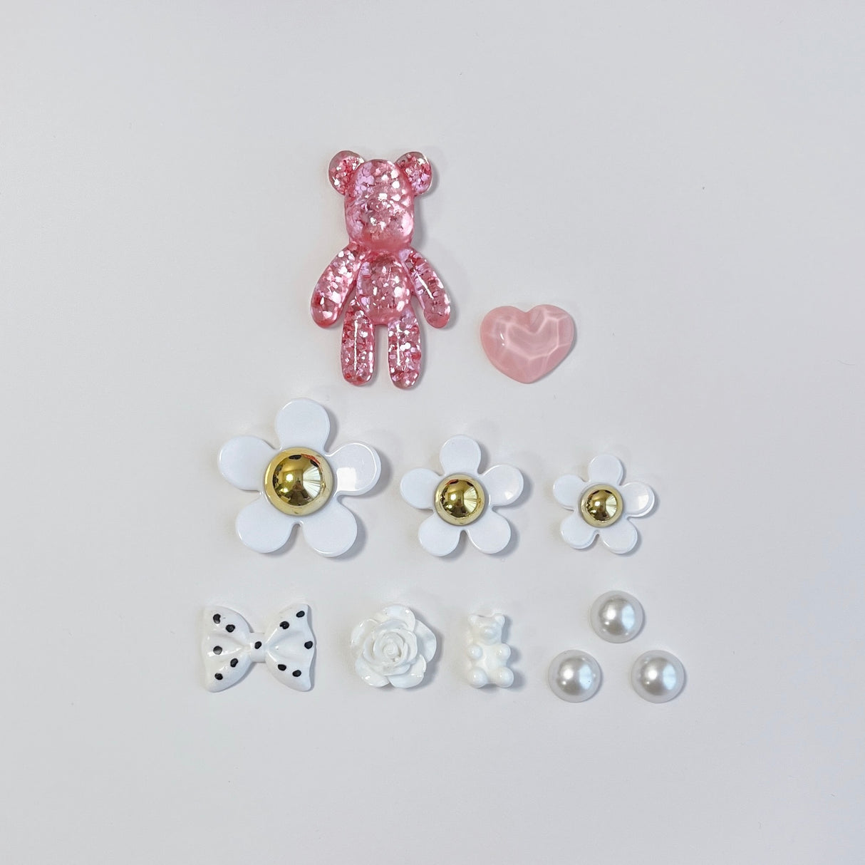 Handcrafted Silver pink bling bear flower shoes charms set 11pcs