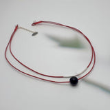 Handcrafted Red natural leather onyx silver two-line necklace/bracelet