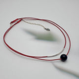 Handcrafted Red natural leather onyx silver two-line necklace/bracelet