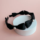 Handcrafted Idol Headband/Black Ribbon Pearl Headband/Jenny Headband