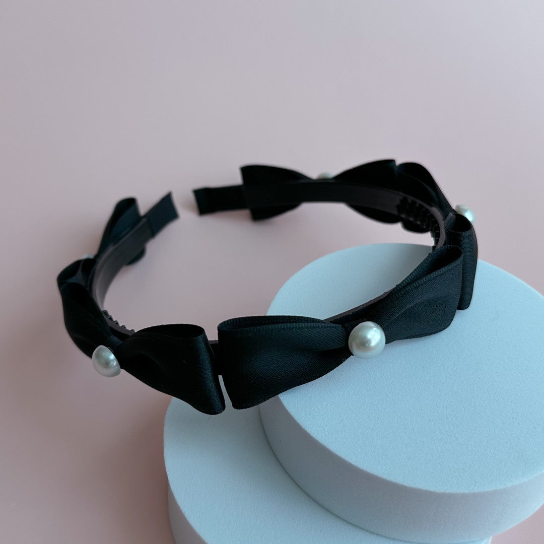 Handcrafted Idol Headband/Black Ribbon Pearl Headband/Jenny Headband
