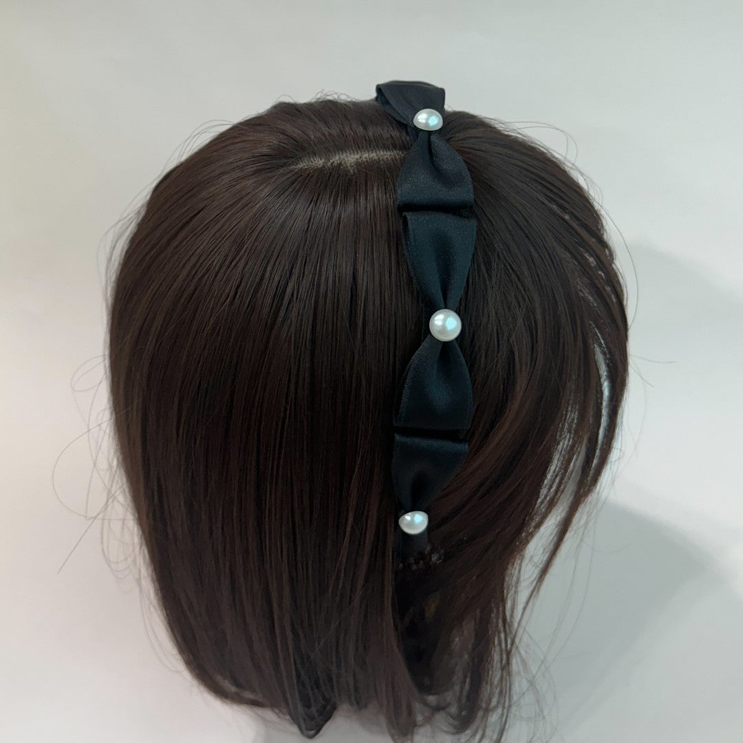Handcrafted Idol Headband/Black Ribbon Pearl Headband/Jenny Headband