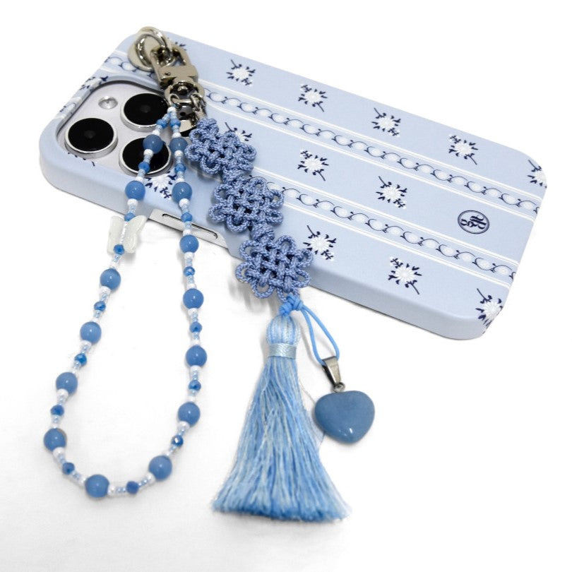 Traditional Chrysanthemum Knot Strap Handcrafted  Keyring Norigae - BLUE